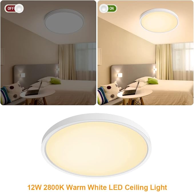 inShareplus LED Flush Mount Ceiling Light Fixture, 1500ML 2800k Warm White 7inch Flat Modern Ceiling Lighting,12W(120W Equiv), Ceiling Lamp Used in Bedroom, Bathroom, Kitchen, Corridor