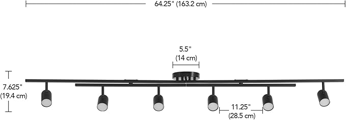 Globe Electric 59471 6-Light Foldable LED Integrated Track Lighting, Matte Black, Center Swivel Bars, 2400 Lumen