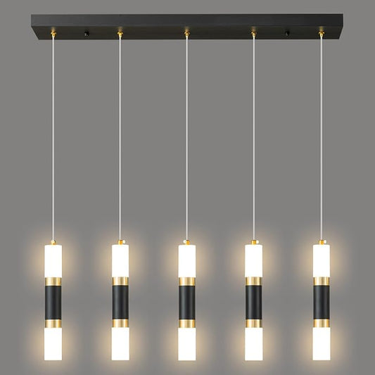 Modern Kitchen Island Dimmable LED Modern 5-Light Black Gold Pendant Light, Kitchen Island Dinning Room Black Pendant Light
