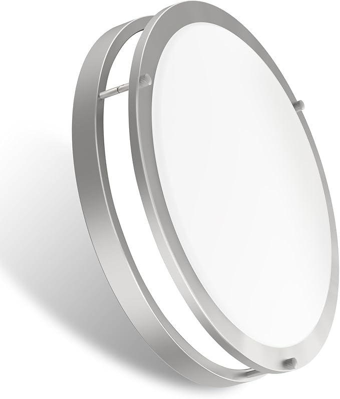 Energetic 14 Inch LED Flush Mount Ceiling Light Fixture, 3000K/4000K/5000K Color Adjustbale, Dimmable Ceiling Light for Bedroom, Kitchen, Bathroom, Study, 24W, 1560LM, Nickel, ETL Listed, 1 Pack
