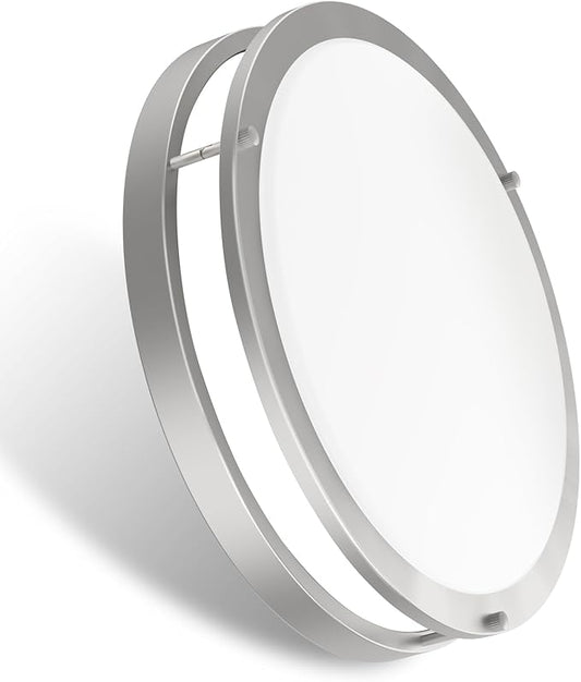 Energetic 14 Inch LED Flush Mount Ceiling Light Fixture, 3000K/4000K/5000K Color Adjustbale, Dimmable Ceiling Light for Bedroom, Kitchen, Bathroom, Study, 24W, 1560LM, Nickel, ETL Listed, 1 Pack
