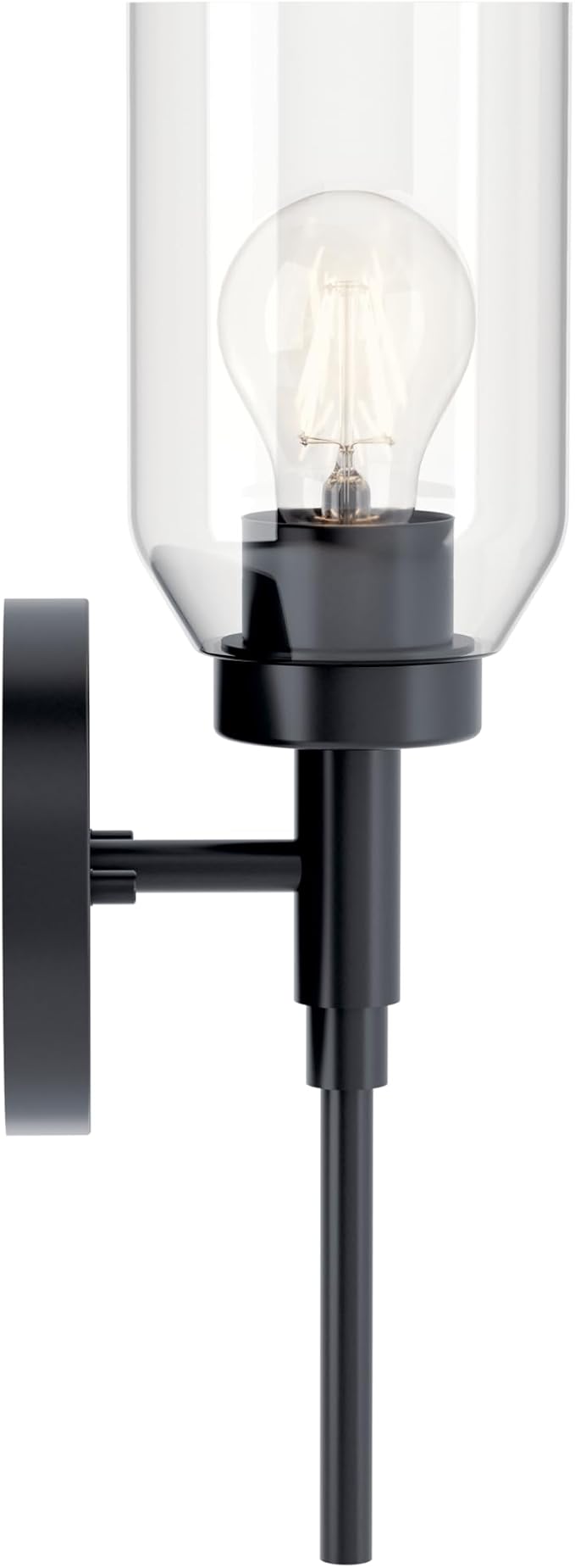 Kichler Madden 1-Light Wall Sconce Modern Bathroom Light Fixture with Clear Glass in Black, Sloped Ceiling Compatible for Bathroom or Hallway (14.75" x 5"), 55183BK