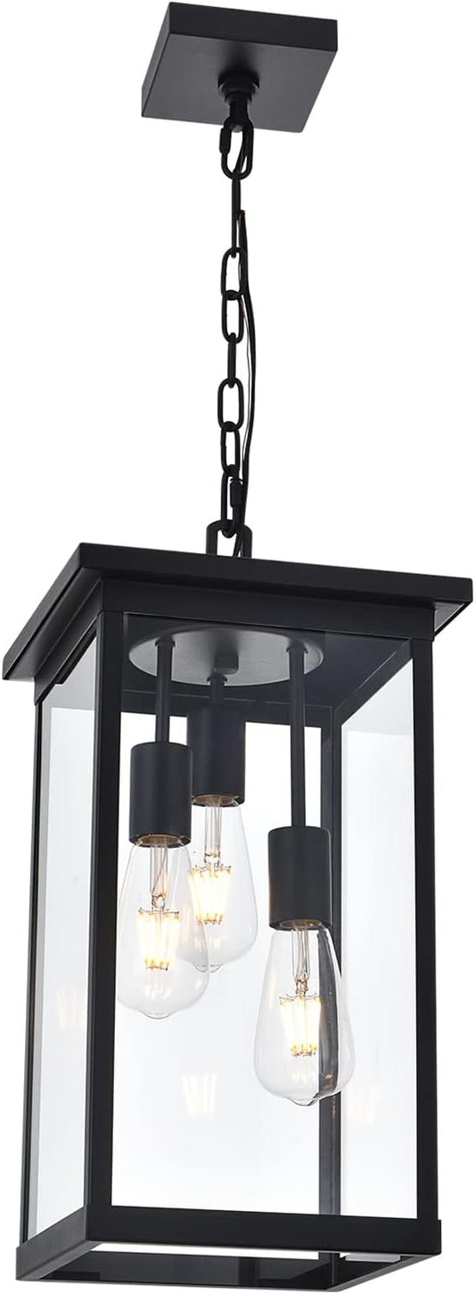 TODOLUZ 3-Light Black Outdoor Pendant Light Fixture, Adjustable Exterior Hanging Lantern Porch Light
