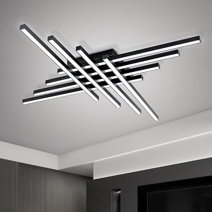 Flush Mount Ceiling Light Fixture 45.7" Modern Black Sputnik Dimmable LED Lamp with Remote Control Ideal for Bedroom Living Room Kitchen Room(8 Lights)