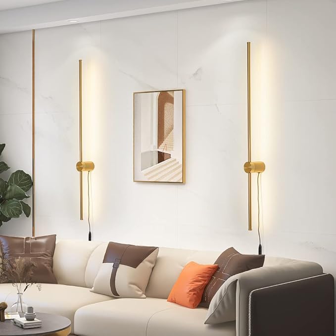Modern Plug in Wall Sconces Set of Two,Gold Plug in Wall Light with Remote,Wall Lamp with Plug in Cord, LED Wall Light with Memory Function, Original Brand Lighting