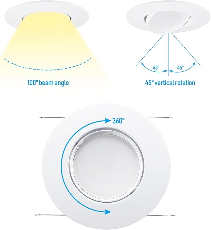 TORCHSTAR 6 Inch Gimbal LED Recessed Light, Dimmable Downlight, CRI90+, 13W Directional Lighting, Adjustable Can Light, UL Listed, 2700K Soft White, Pack of 4