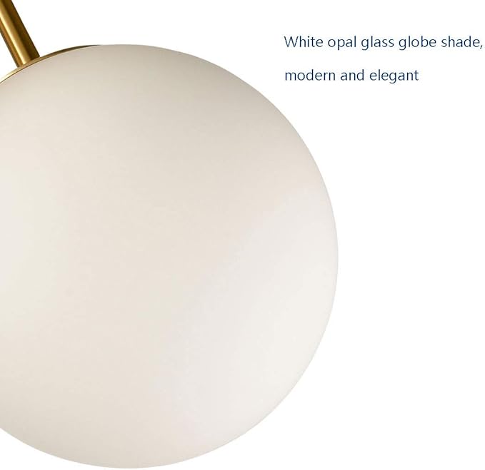 HOLKIRT Classic Mid Century Modern Globe Semi Flush Mount Ceiling Light Sputnik Chandeliers,White Frosted Glass Gold Finished for Living Room Dining Room Bedroom 3- Light