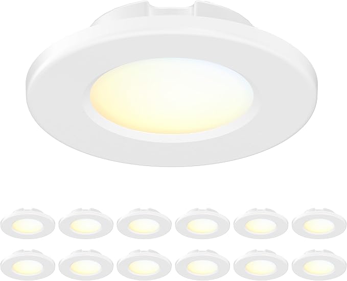 4 Inch LED Mini Surface Mount Light, Recessed Trim, Small Flush Mount Ceiling Light for Hallway, Bathroom, Kitchen, 120V, 60W Replacement, 5CCT Selectable, ETL, Wet Rated, White/12 Packs