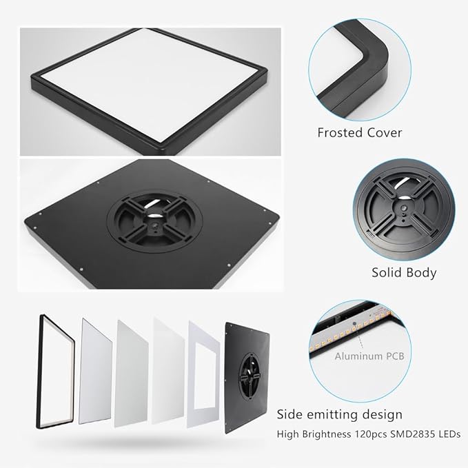 12Inch 24W Square LED Ceiling Light Fixtures Flush Mount, 6000K Cold White LED Ceiling Lamp, Surface Mount Modern Ceiling Lights, Black Slim Flat Panel Lighting for Bedroom, Kitchen, Bathroom Etc
