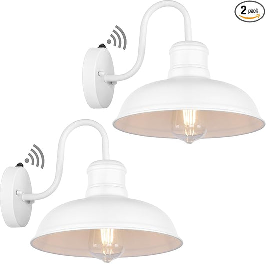 TOBUSA 2-Pack Dusk to Dawn Outdoor Wall Lights, Exterior Farmhouse Gooseneck Barn Light, White Vintage Outside Wall Mount Light Fixture, Waterproof Outdoor Light for House Porch Garage