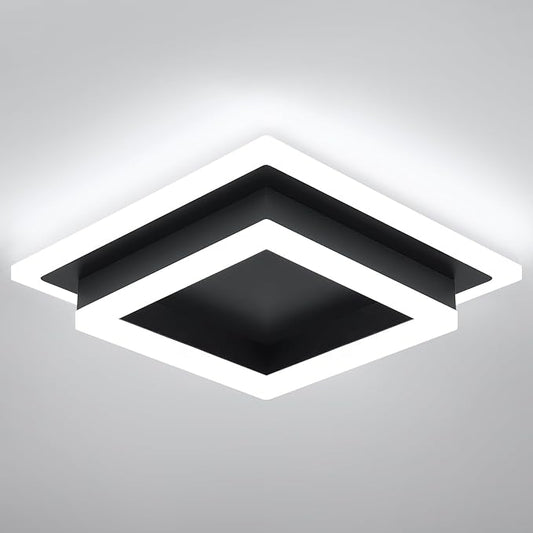 Modern LED Ceiling Light, Hallway Flush Mount Ceiling Light, 32W, 6000K, Black Square Hallway Lighting Fixtures for Living Room Kitchen Bedroom (Black)