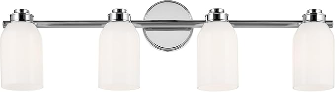 Kichler Shae 32.25" 4-Light Bathroom Vanity Light Fixture with White Opal Glass in Chrome, Modern Wall Mount Over Mirror for Powder Room (32.25" W x 9" H), 55203CH