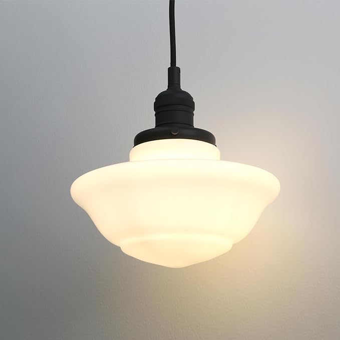 Pathson Modern Pendant Light with Milk White Glass, Vintage Ceiling Pendant Lighting Adjustable Textile Cord, Frosted Ceiling Fixture Lamp for Living Room Bedroom Kitchen Dining Room