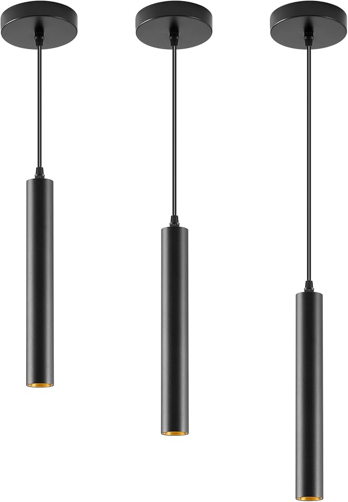 3 Pack LED Pendant Lights, UPZXKJ10W Dimmable Modern Black Hanging Light Fixture, Minimalist Aluminum Ceiling Spotlight for Kitchen Island, Bar, Bedroom, 4000K Neutral White, ETL Listed