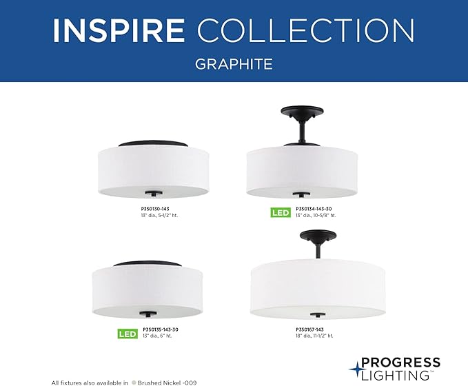 Progress Lighting P350130-143 Inspire Close-to-Ceiling, Black, 5.50x13.00x13.00
