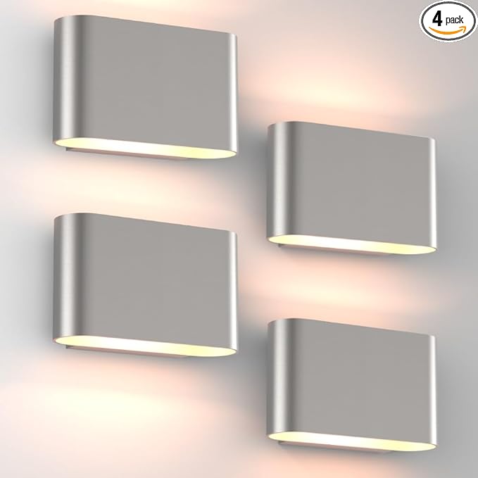 Aipsun Nickel Modern LED Wall Sconces 4 Packs Indoor Wall Lights Hardwired Up and Down Wall Mount Light for Living Room Bedroom Hallway Corridor Conservatory Warm White 3000K(with G9 Bulbs)