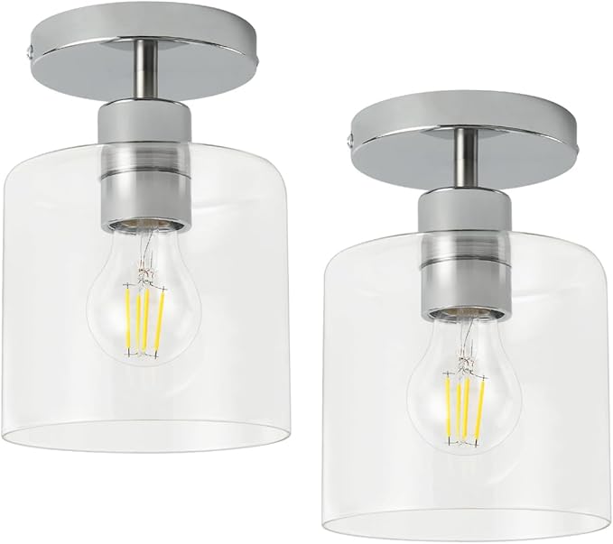 Chrome Semi Flush Mount Ceiling Light,Modern Farmhouse Ceiling Light Fixture for Closet Entryway,Hallway Light Fixture 5.9in Clear Glass Shade 2 Pack