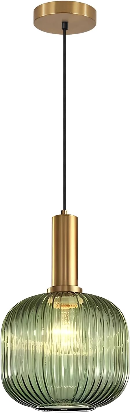BOKT Mid Century Modern Green Glass Pendant Light Large Gold Globe Kitchen Island Pendant Light Fixture Minimalist Anti Brushed Brass Round Ceiling Hanging Pendant Lamp (7.9" Green)