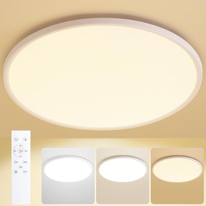 20 Inch Flush Mount Ceiling Light with Remote, 45W Dimmable LED Fixture 4500LM, 3000K-6500K Adjustable, Round Ceiling Lamp for Bedroom, Kitchen, Living Room, Dining Room, Bathroom, White