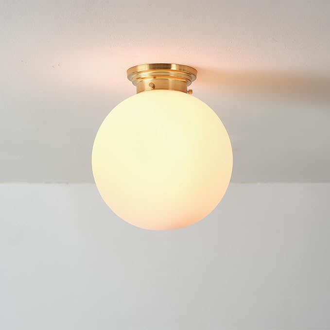 Globe Electric 65694 Portland 1-Light Semi-Flush Mount Ceiling Lighting, Matte Brass, Opal Glass Shade, Bulb Not Included