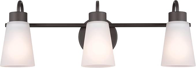 Kichler Erma 3-Light Bathroom Vanity Light Fixture with Satin Etched Glass Shades, Traditional Wall Mount Lighting over Mirror in Olde Bronze, 23 x 8.5 in, 45887NI