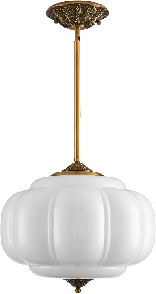 LOUSACE 15 in White Milk Glass Ceiling Light Fixture, Semi Flush Mount Vintage Milk Glass Pendant Light for Kitchen Island Hallway Bedroom Dining Room, LED Bulb Included