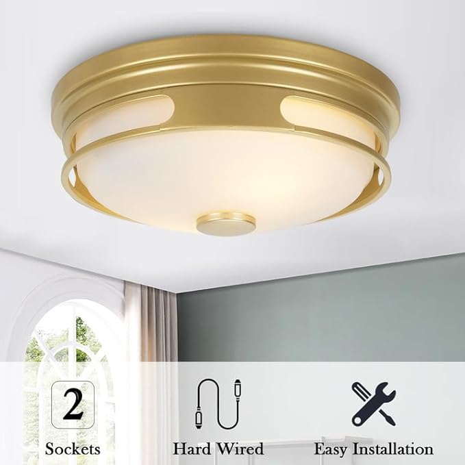 Close to Ceiling Light Fixture, Flush Mount Ceiling Light with Frosted Glass Shade, 2-Light Modern Country Black White Ceiling Lamp for Kitchen Bathroom Hallway Entryway Foyer Black ROS64A BG