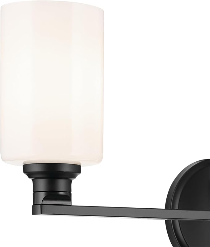 Kichler Gioe 24.25 in 3-Light Bathroom Vanity Light Fixture with Opal Glass in Black, Modern Wall Mount Over Mirror for Powder Room, Damp Rated (24.25 in W x 10.5 in H), 55226BK