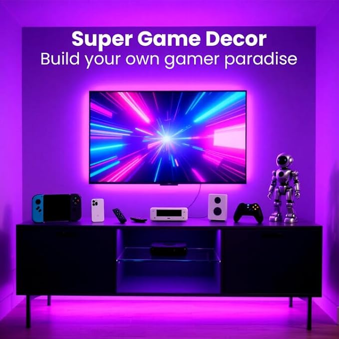 VOLIVO LED Lights for TV, 15FT Led Backlight for 45-65 inch TVs, Bluetooth RGB LED Lights Behind Television with Remote, USB Powered, Color Changing, Music Sync, for Gaming Room,Desk,Under Table