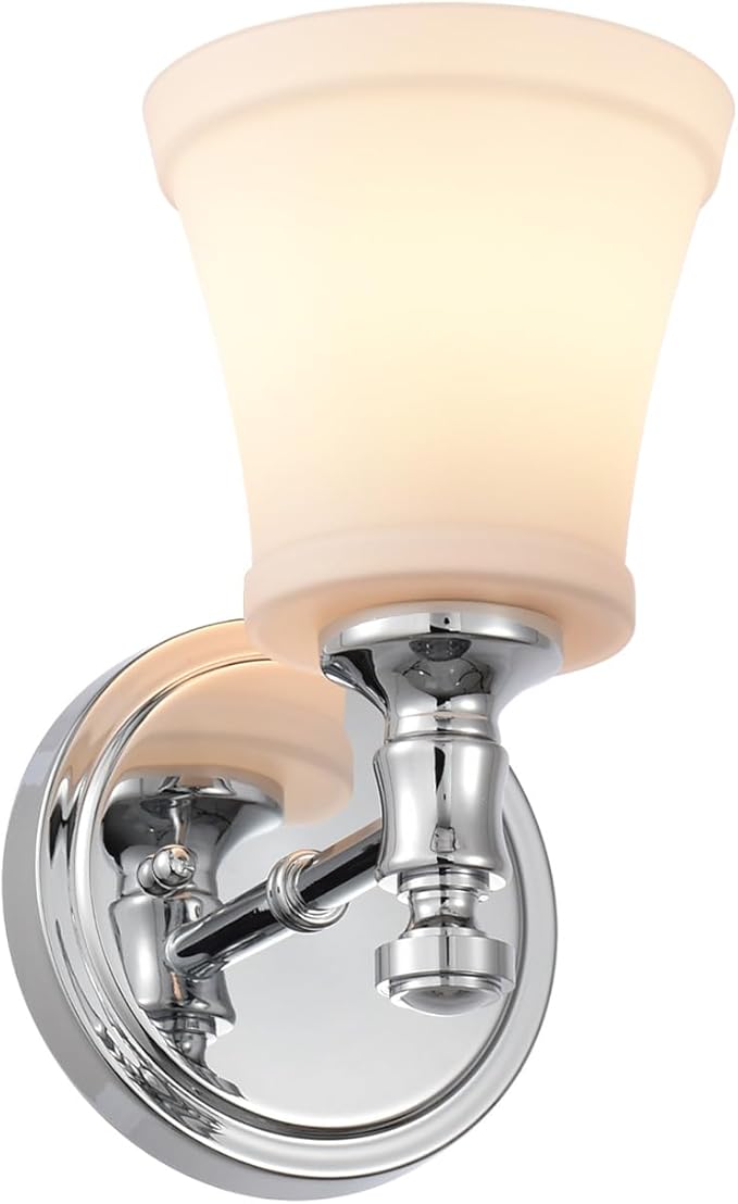 Wall Sconces, Traditional Chrome 1 Light Sconce, Wall Light with Opal Glass Shade for Bedroom Bathroom Living Room & Hallway Vanity Lighting Fixture