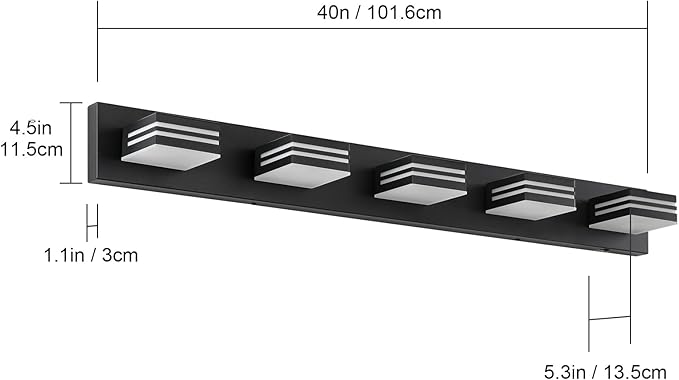 LED Modern Bathroom Vanity Light Fixtures (5-Light, 40-Inch)(5CCT, Dimmable), Matte Black Modern Bathroom Wall Lighting Fixtures Over Mirror (3000K/3500K/4000K/5000K/6000K)