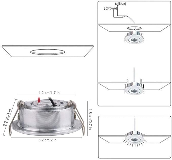 10 Pack 2 Inch LED Recessed Lighting, 1W 120LM Recessed LED Lights, Gimbal Adjustable Ceiling Lights Mini Spotlight Mini Spotlight Ceiling Light with Driver AC 120V