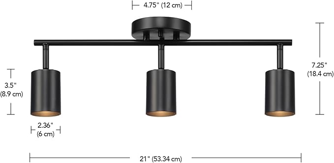 Globe Electric 64000091 21" 3-Light Track Lighting, Matte Black, Pivoting Shades, Ceiling Lamp for Bedroom, Kitchen, Hallway, Bathroom, Den, Dining Room, Home Décor