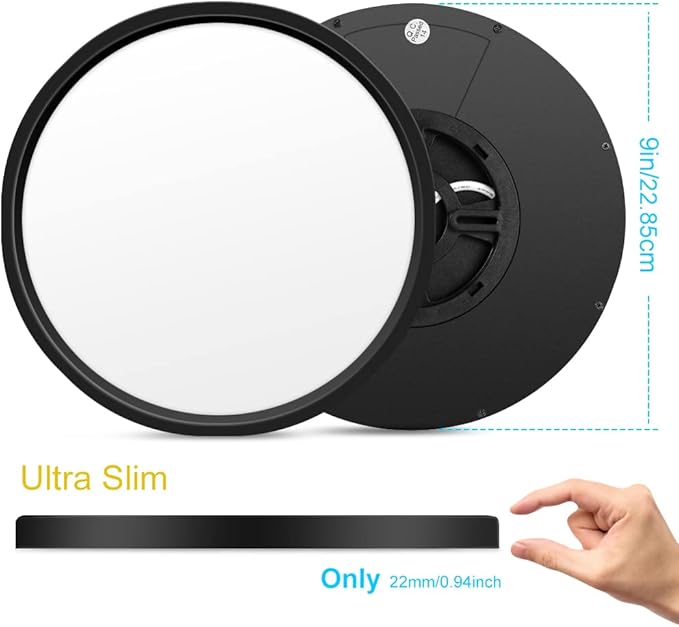 LED Flush Mount Ceiling Light Fixture, 8.9 Inch 18W, 2800K Warm White, Black Flat Modern Round Lighting Fixtures, 1800LM, 180W Equivalent White Ceiling Lamp Lights for Kitchens, Stairwells, Bedrooms