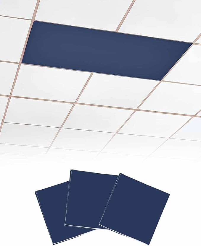 Magnetic Light Cover for Classroom Drop Ceiling,3 Pack 4x2 Ft Fluorescent Light Covers for Office Home Ceiling Light Navy Blue Solid Color Lampshade