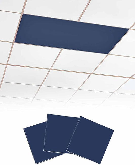 Magnetic Light Cover for Classroom Drop Ceiling,3 Pack 4x2 Ft Fluorescent Light Covers for Office Home Ceiling Light Navy Blue Solid Color Lampshade