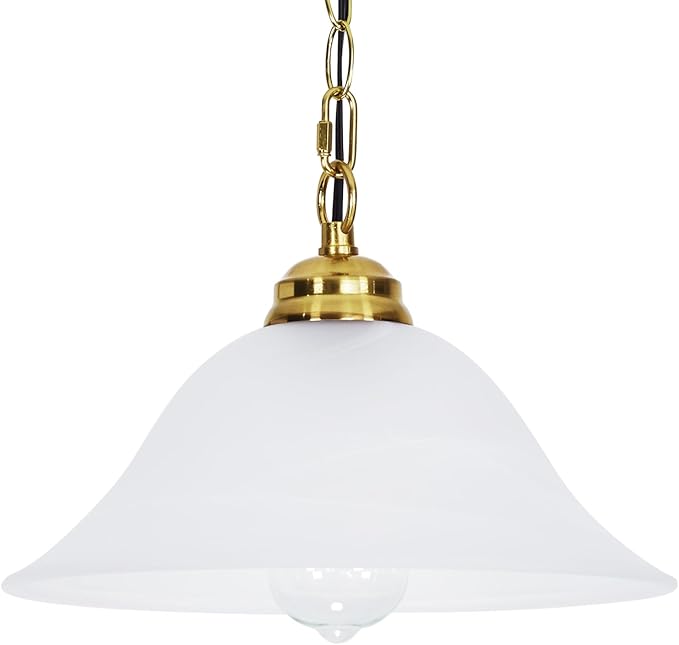 Plug in Pendant Light Alabaster Glass Shade Hanging Lamp with On/Off Switch,16.4Ft Cord & 14.7Ft Chain Dimmable Brass Swag Light Fixture for Kitchen Sink Bar Nook Farmhouse