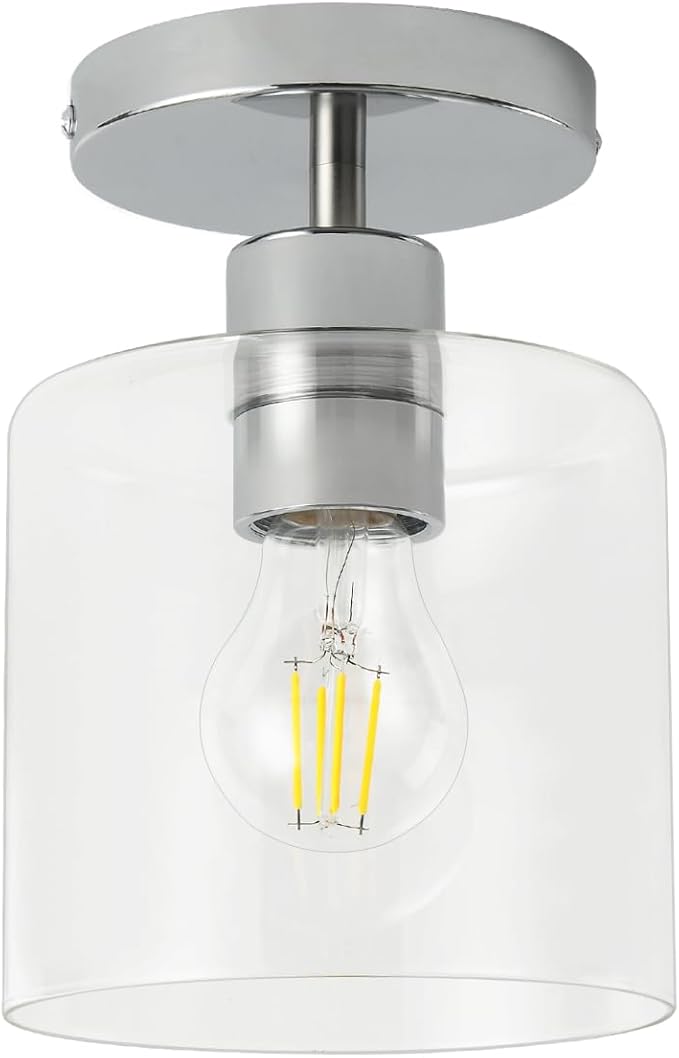 Chrome Semi Flush Mount Ceiling Light,Modern Farmhouse Ceiling Light Fixture for Closet Entryway,Hallway Light Fixture 5.9in Clear Glass Shade 1 Pack