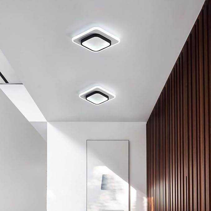 LED Ceiling Light 22W Modern Ceiling Lamp, Cool White 6500K 9.5 Inch Square Close to Ceiling Lights for Bedroom Hallway Office Kitchen Dining Room Entrance(Black & White)