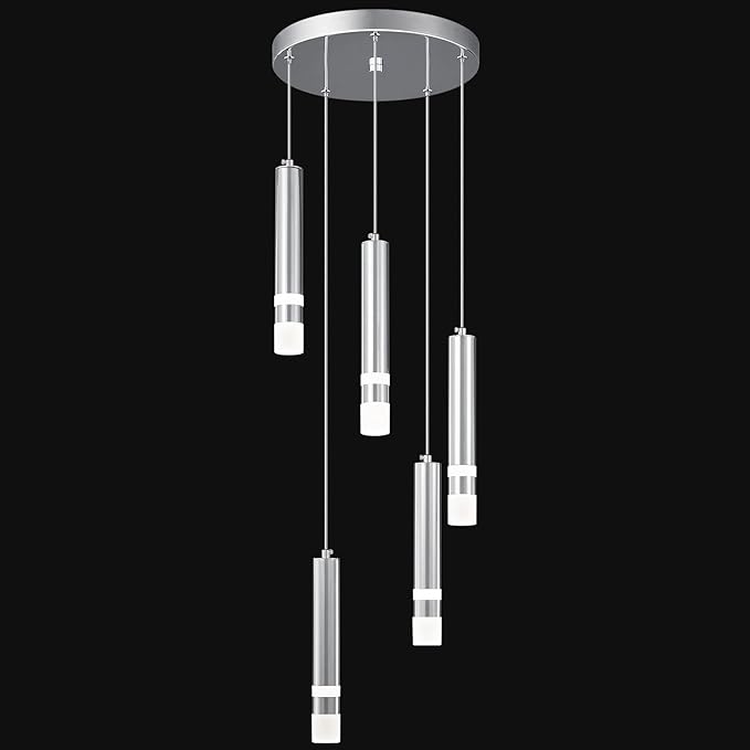 5-Light Modern Pendant Light Kitchen Island Light Fixture Dimmable LED Chrome Mini Pendant Lights Dinning Room Kitchen Chrome Pendant Lighting