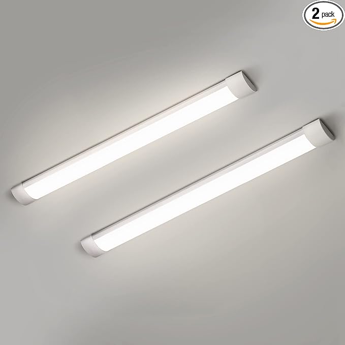 2 Packs 3FT LED Batten Light, Ultra-Thin Slim Ceiling Surface Mounted Light, 30W, 4000K, IP20, LED Ceiling Lamp for Garage, Shop, Hallway, Office, Market