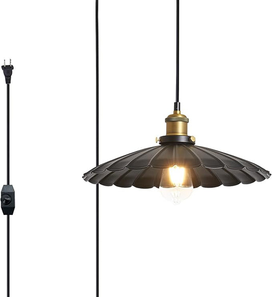 Hanging Plug in Light Rustic Black 13.8 Inch Lampshade with 14Ft Cord Bar Counter Hanging Light Fixture with Plug in Cord On/Off Switch Hanging Lamp Plug in