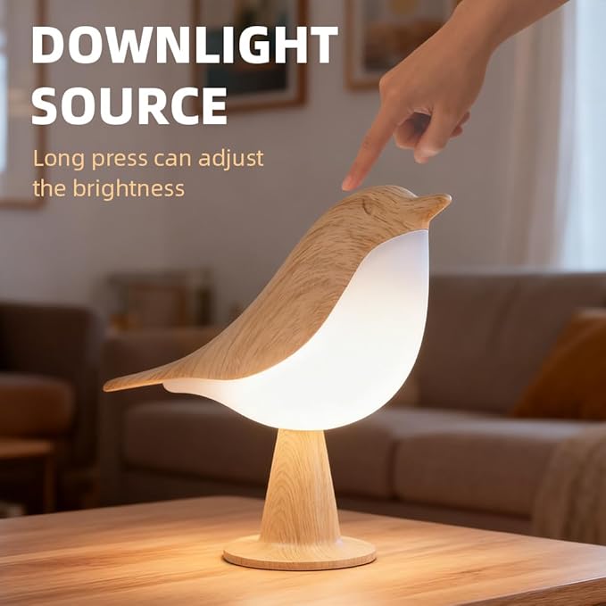 IFTHFOUR Bird Cordless Table Lamp, Small Cordless Bedside Lamp with 3 Color Temperature, Touch Sensor & Rechargeable Battery - Night Light for Kids, Bedroom, Bedside (Light+Dark)