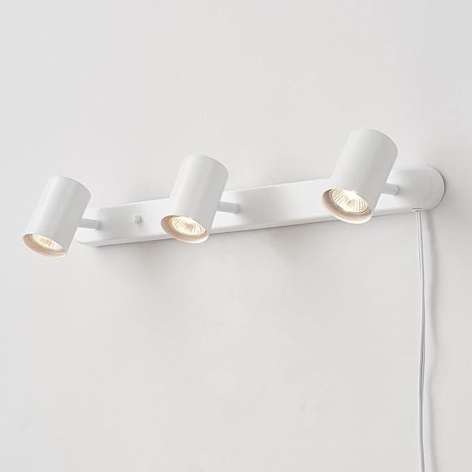 Globe Electric 60024 3-Light Plug-in Track Lighting, Adjustable Heads, Matte White Finish, 22-inch, 15-Foot Cord with in-Line Switch, Compatible with GU10 Base Bulbs (Sold Separately)