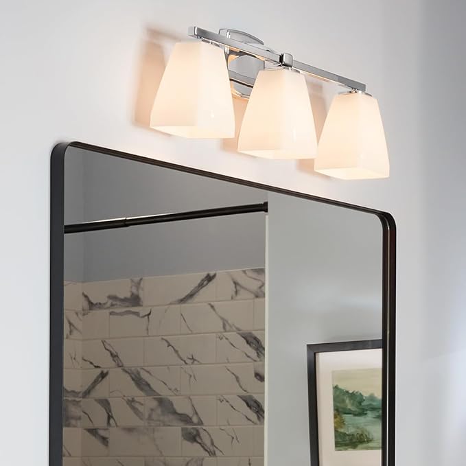 Kichler Marant 21.25" 3-Light Bathroom Vanity Light Fixture with Opal Glass in Chrome, Modern Wall Mount Over Mirror for Powder Room (21.25" W x 9.5" H), 55216CH