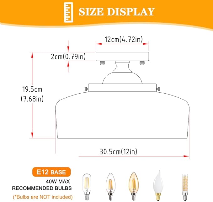 Gold Semi Flush Mount Ceiling Light, 3-Light Close to Ceiling Light with Globe Glass, Vintage Hallway Lights, Brass Closet Light Fixture, Kitchen Flush Ceiling Mount for Entryway Bedroom Bathroom,E12