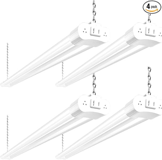 hykolity 4 Pack Linkable LED Shop Light, 4FT 42W [250W Equivalent], 4400lm, 5000K Daylight, with Plug, Utility Light Fixture, Hanging or Surface Mount, White