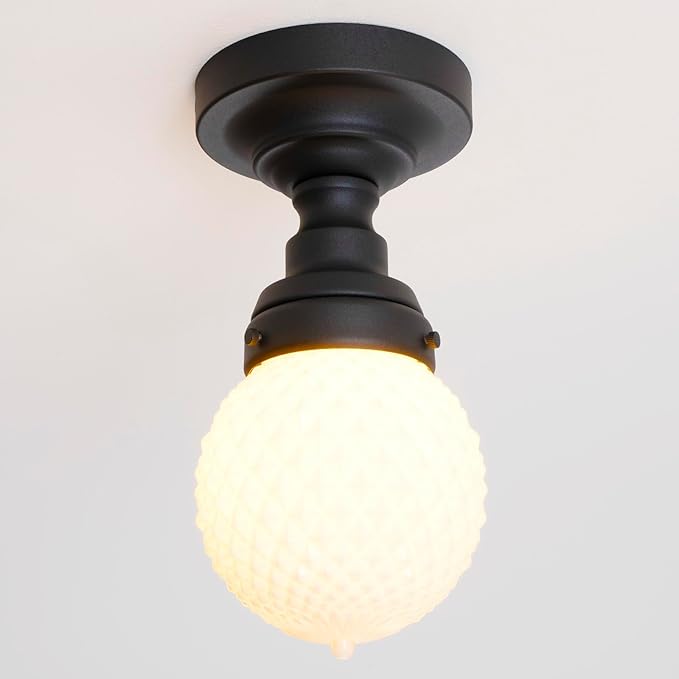 Modern Schoolhouse Semi Flush Mount Ceiling Light,Black Close to Ceiling Light Fixtures with Milky White Globe Glass Hallway Light Fixtures for Laundry Entryway Kitchen Bathroom E26