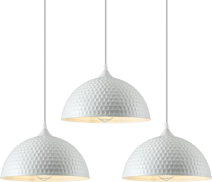 White Pendant Lights Kitchen Island 3 Pack, 12 Inch Hammered Dome Pendant Light, Farmhouse Kitchen Pendant Lights, Industrial Hammered Pendant Light for Kitchen, Dining Room, Barn