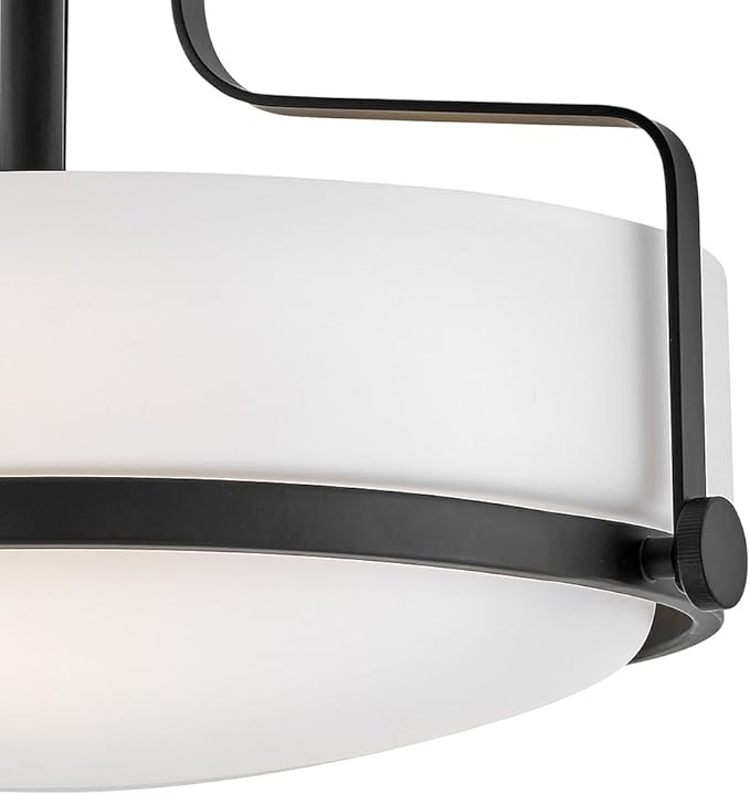 Hinkley Harper 3641BK Medium Semi-Flush Mount Ceiling Light, Sleek, Retro Style, Black and Etched Opal Glass